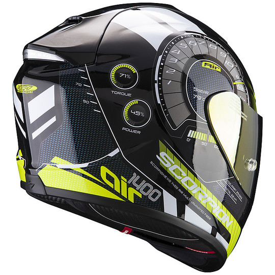 Integral Motorcycle Helmet in Scorpion Fiber EXO 1400 Air TORQUE Black Yellow Fluo