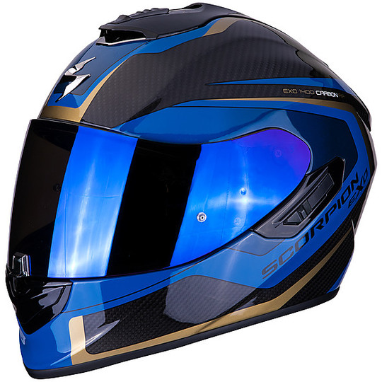 Integral Motorcycle Helmet in Scorpion Fiber EXO 1400 Carbon Air ESPRIT Black Blue