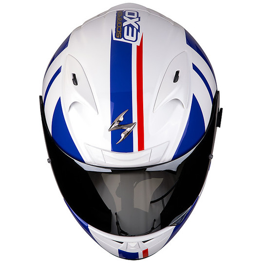 Integral Motorcycle Helmet in Scorpion Fiber EXO 710 Air GT White Blue Red