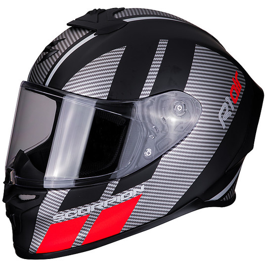 Integral Motorcycle Helmet in Scorpion Fiber EXO R1 Air CORPUS Matte Black Silver Red