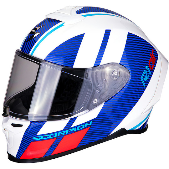 Integral Motorcycle Helmet in Scorpion Fiber EXO R1 Air CORPUS White Blue Red