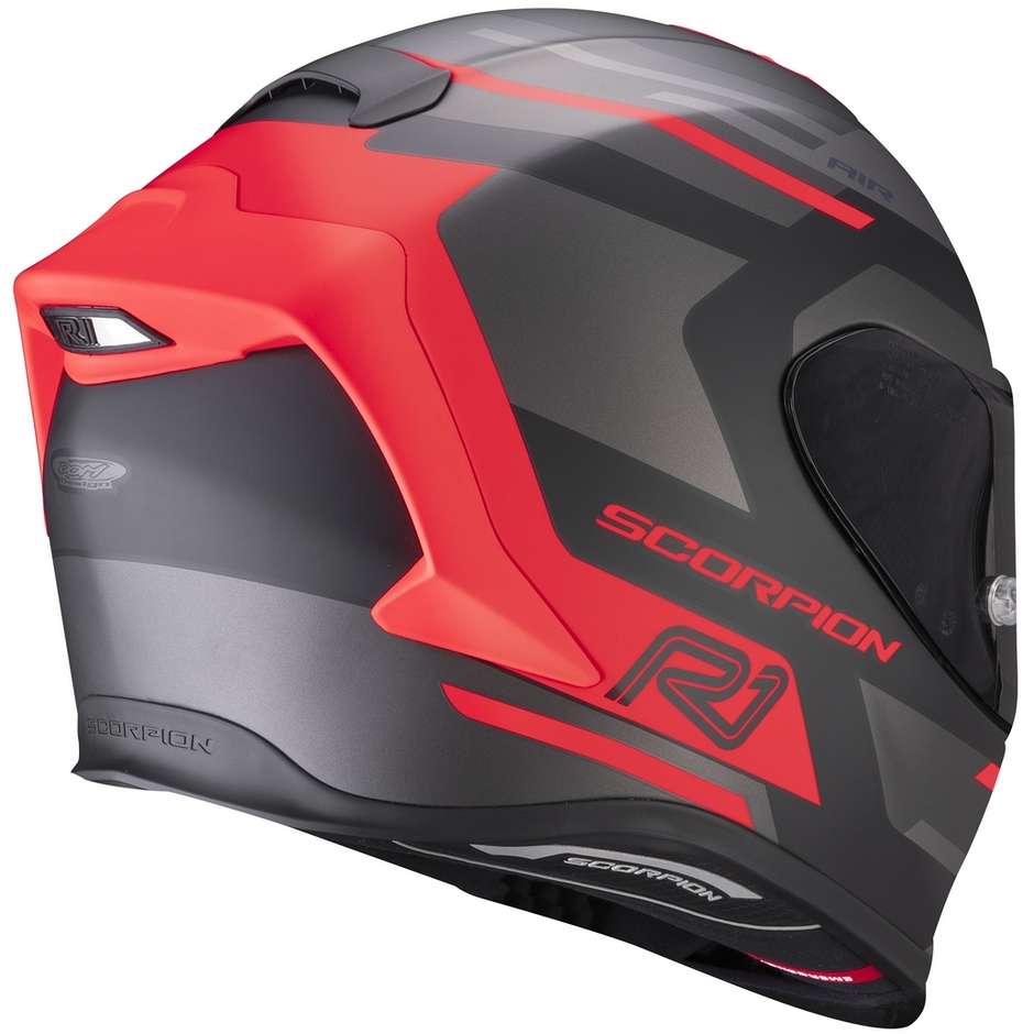 Integral Motorcycle Helmet In Scorpion Fiber EXO-R1 AIR ORBIS Matt Black Fluo Red