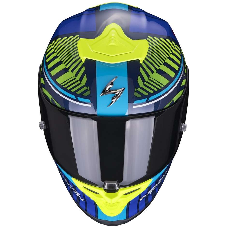 Integral Motorcycle Helmet In Scorpion Fiber EXO-R1 AIR VICTORY Blue Yellow Fluo