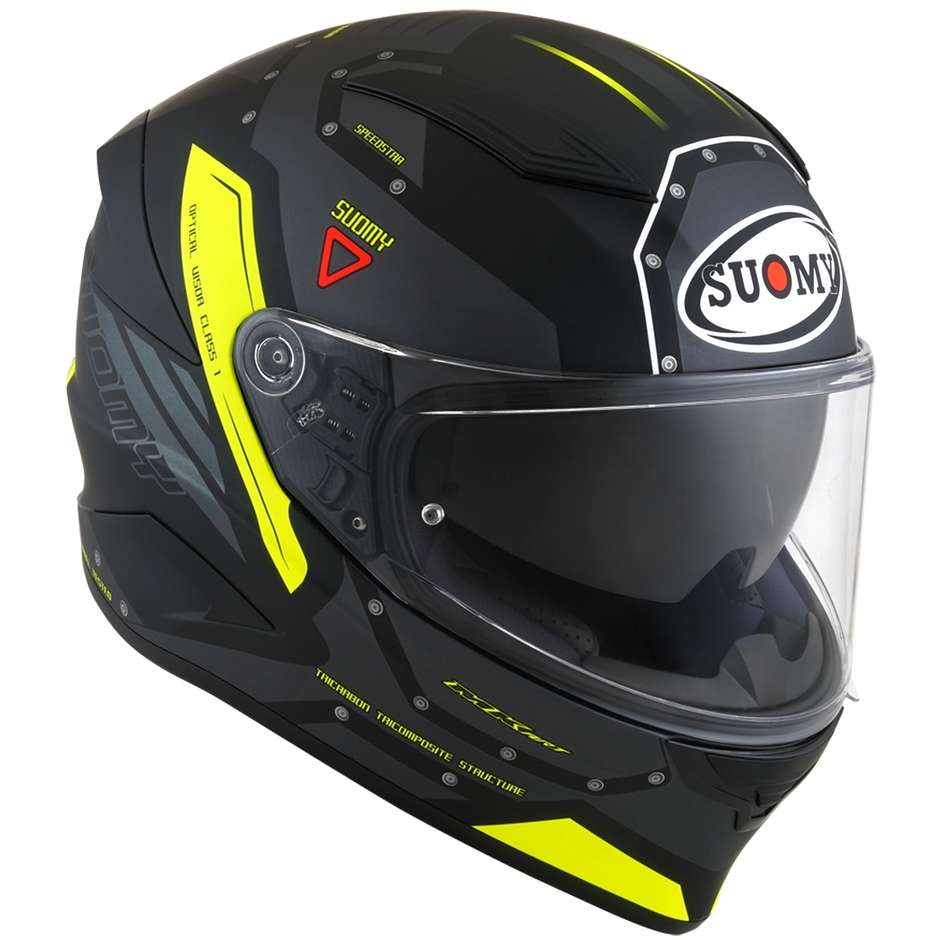 Integral Motorcycle Helmet in Suomy Fiber SPEEDSTAR AIRPLANE Matt Gray Yellow