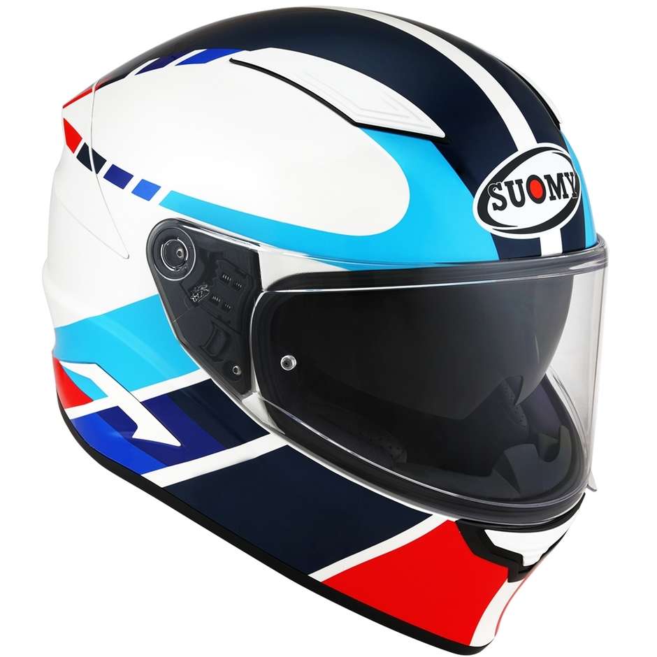 Integral Motorcycle Helmet in Suomy Fiber SPEEDSTAR Classic White Blue Red