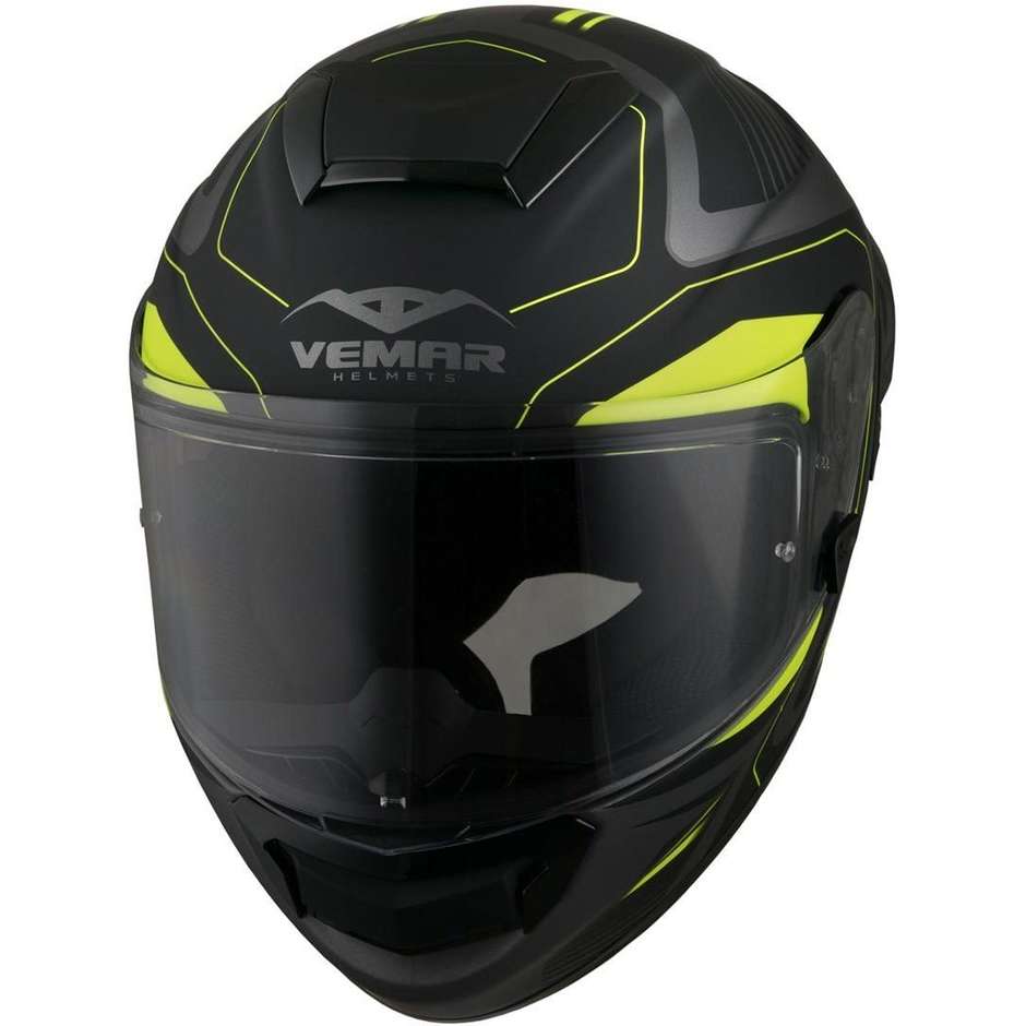 Integral Motorcycle Helmet in Vemar Hurricane Racing Fiber H038 Laser Gray Yellow Fluo