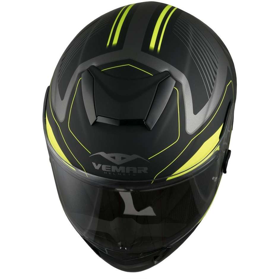 Integral Motorcycle Helmet in Vemar Hurricane Racing Fiber H038 Laser Gray Yellow Fluo