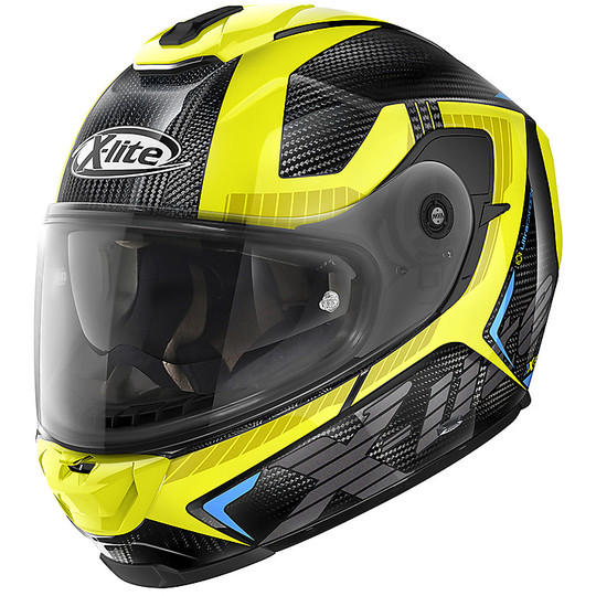 Integral Motorcycle Helmet in X-Lite Carbon X-903 Ultra Carbon EVOCATOR N-Com 032 Polished Yellow