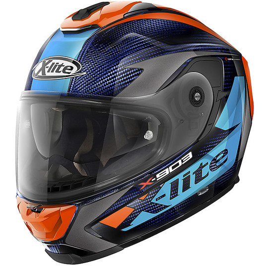 Integral Motorcycle Helmet in X-Lite Carbon X-903 Ultra Carbon NOBILES N-Com 030 Polished Stained Blue