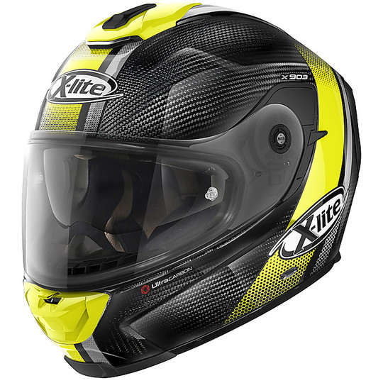 Integral Motorcycle Helmet in X-Lite Carbon X-903 Ultra Carbon SENATOR N-Com 025 Polished Yellow