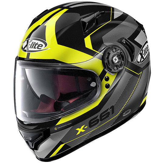 Integral Motorcycle Helmet in X-Lite Fiber X-661 Motivator N-com 047 Glossy Black Yellow
