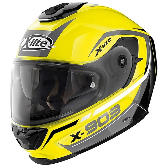 Integral Motorcycle Helmet in X-Lite Fiber X-903 Cavalcade N-Com 023 Yellow Led