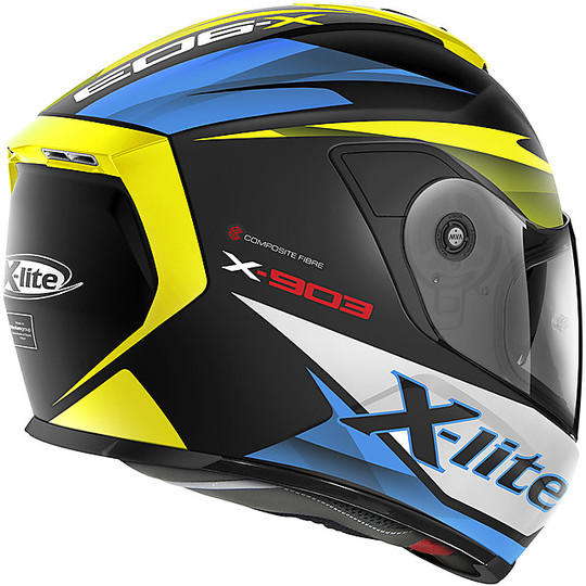 Integral Motorcycle Helmet in X-Lite Fiber X-903 NOBILES N-Com 015 Matt Black Blue Yellow