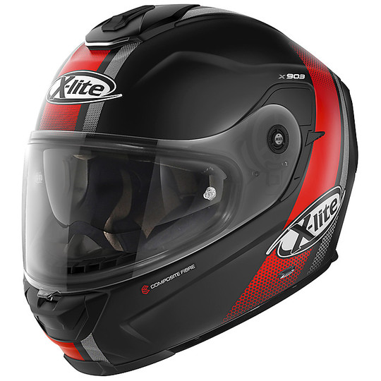 Integral Motorcycle Helmet in X-Lite Fiber X-903 SENATOR N-Com 017 Matt Black Red