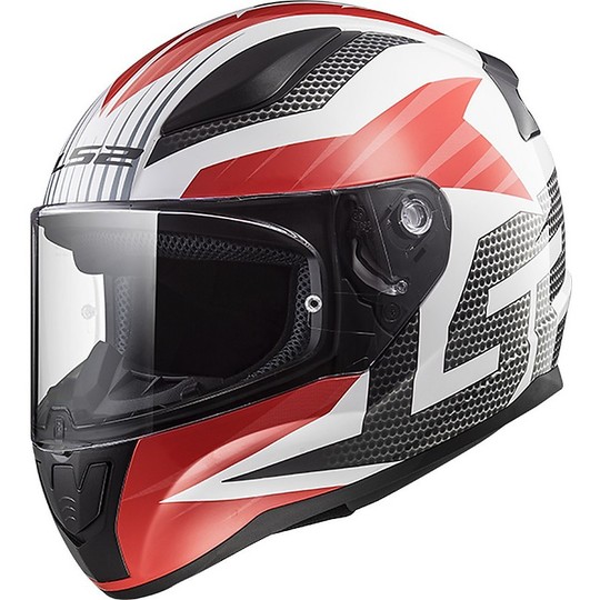 Integral Motorcycle Helmet Ls2 FF353 Rapid White Grid Red