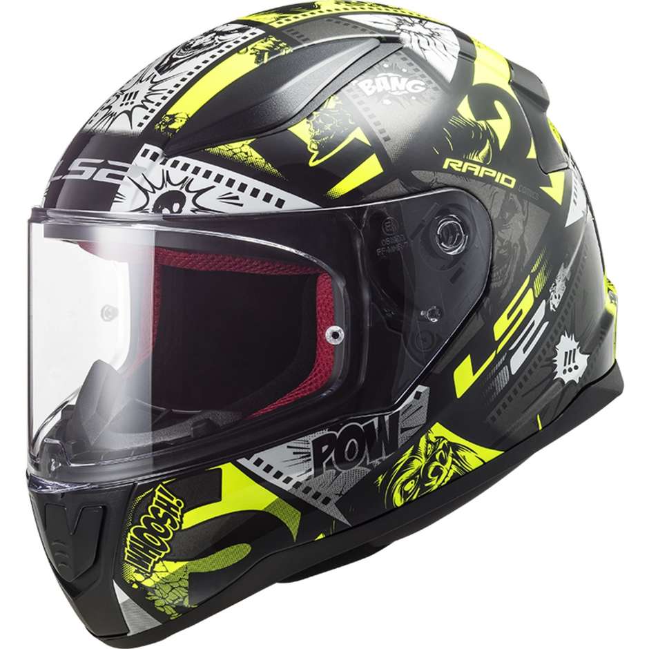 Integral Motorcycle Helmet Ls2 FF353j RAPID MINI Vignette Black Yellow Fluo