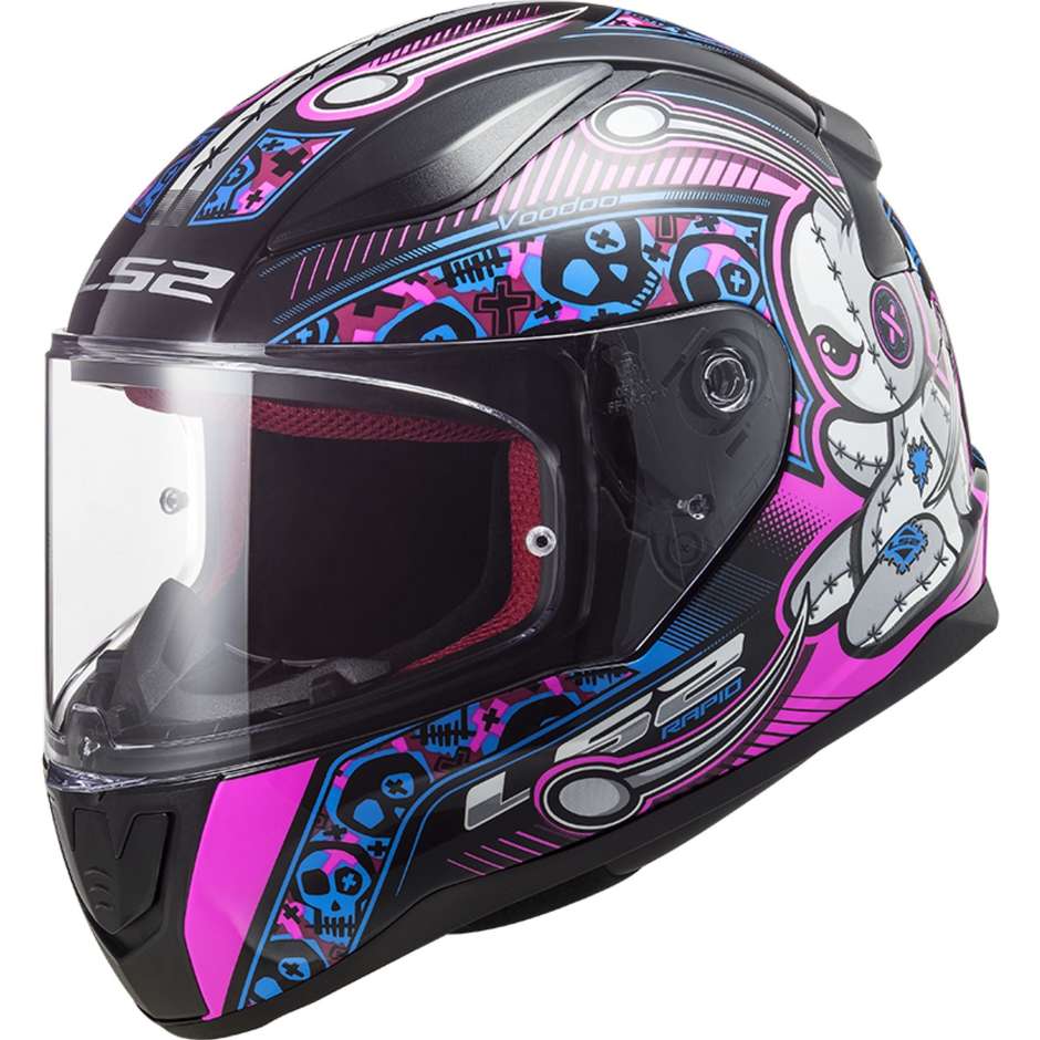 Integral Motorcycle Helmet Ls2 FF353j RAPID MINI Voodoo Black Pink Fluo
