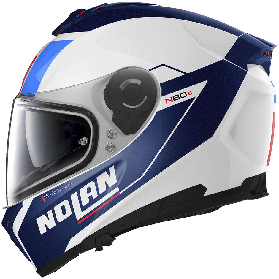 Integral Motorcycle Helmet Nolan N80.8 MANDRAKE N-Com 050 White Blue Red Glossy