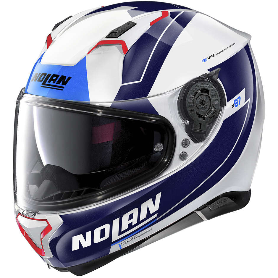 Integral Motorcycle Helmet Nolan N87 SKILLED N-Com 099 White Metal Blue