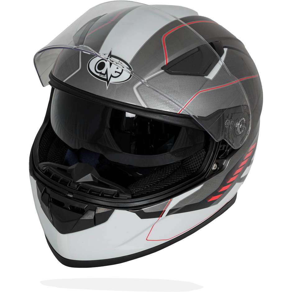 Integral Motorcycle Helmet One GT1 Double Red Titanium Visor