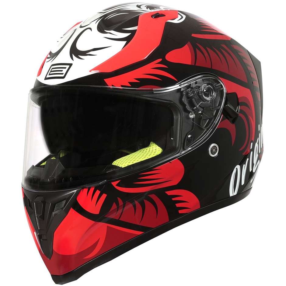 Integral Motorcycle Helmet Origin ROAD HARDCORE Red Fluo White Black