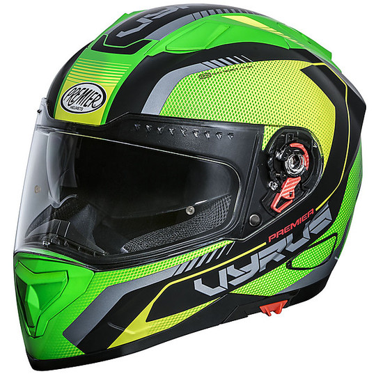 Integral Motorcycle Helmet Premier VYRUS MP6 BM Black Green Yellow Fluo Matt