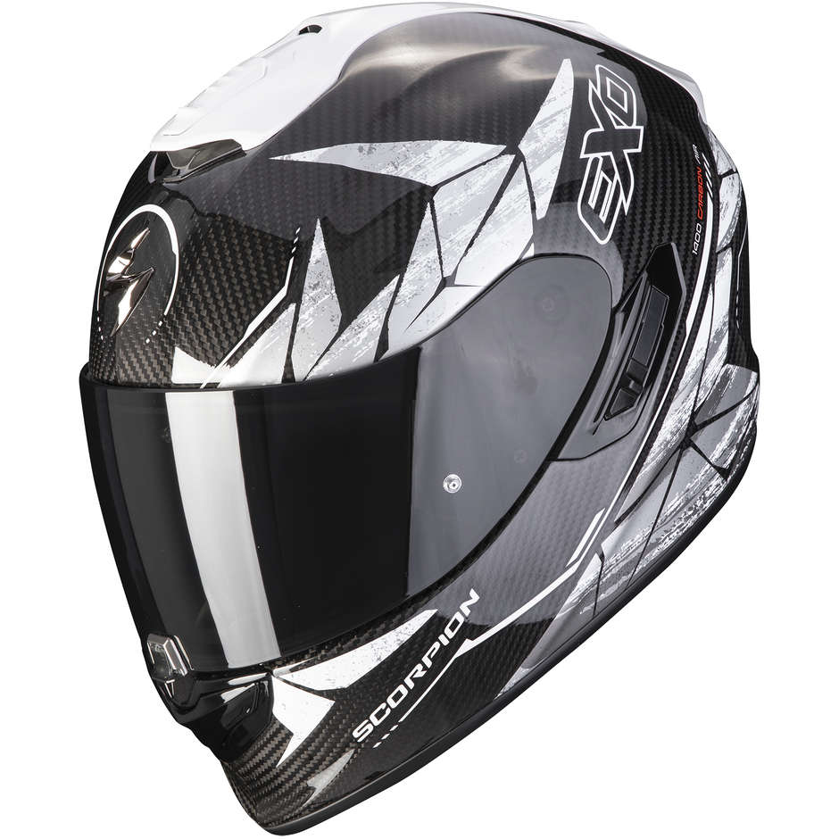 Integral Motorcycle Helmet Scorpion EXO-1400 CARBON AIR ARANEA Black White
