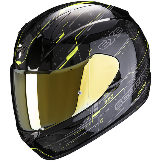Integral Motorcycle Helmet Scorpion EXO 390 BEAT Black Yellow Fluo