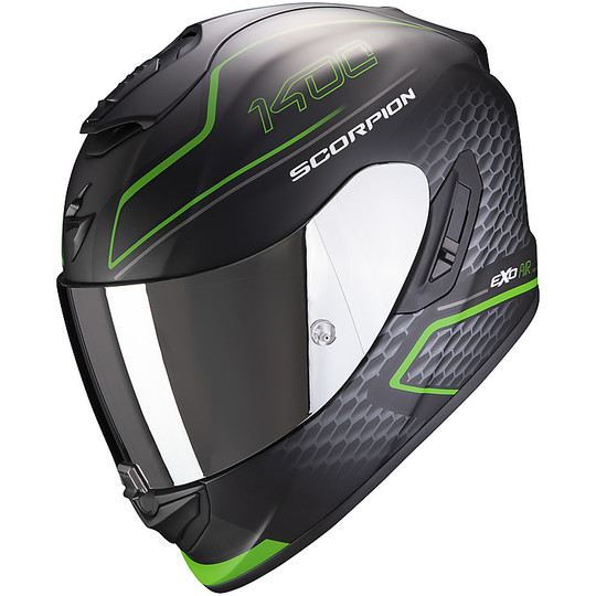 Integral Motorcycle Helmet Scorpion Fiber EXO 1400 Air GALAXY Black Matt Green