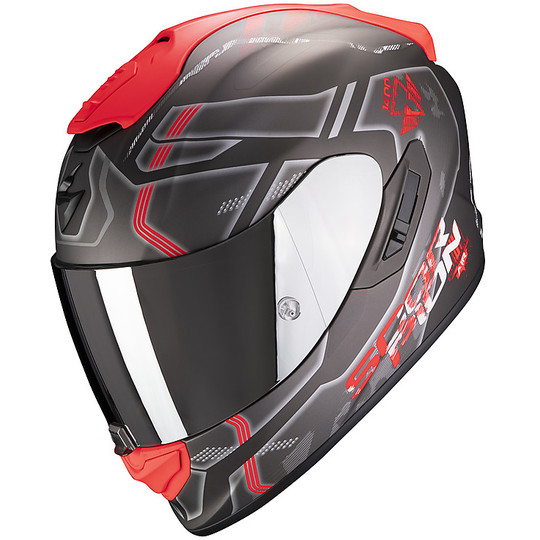 Integral Motorcycle Helmet Scorpion Fiber EXO 1400 Air SPATIUM Black Silver Matt Red