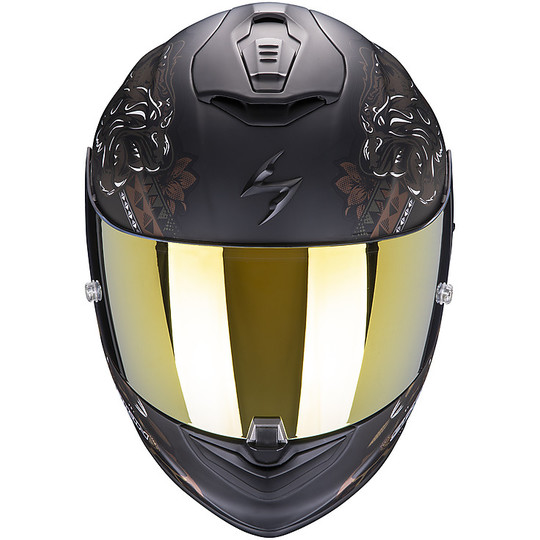 Integral Motorcycle Helmet Scorpion Fiber EXO 1400 Air TOA Black Matt Gold