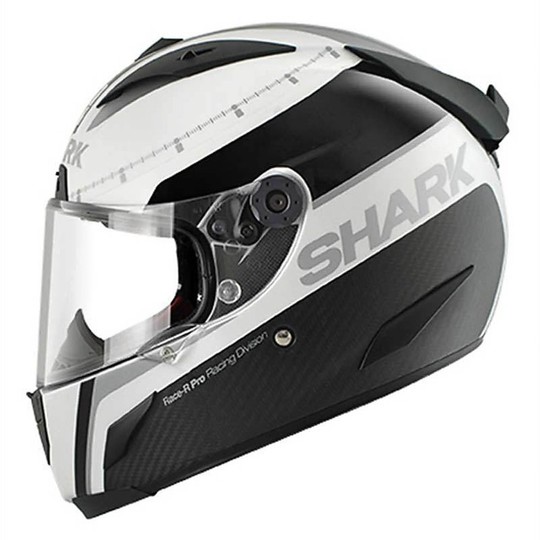 Integral Motorcycle Helmet Shark Race-R PRO CARBON Dual Touch Black White