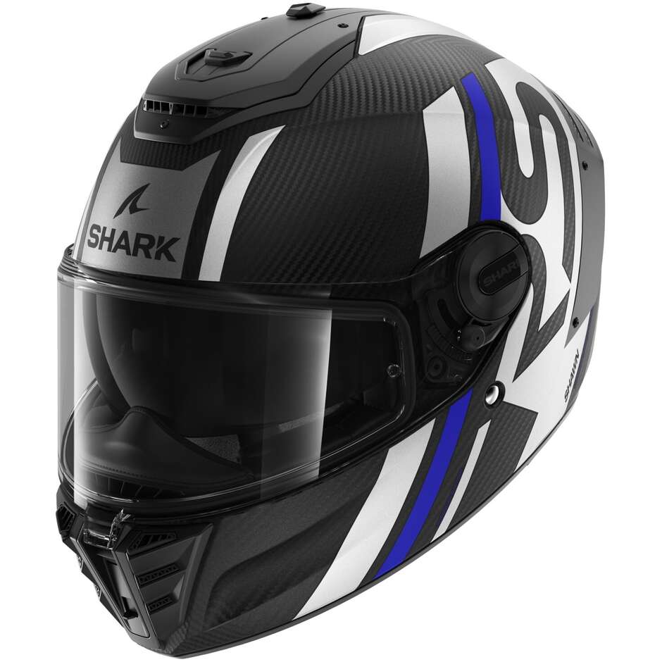 Integral Motorcycle Helmet Shark SPARTAN RS CARBON SHAWN Matt Carbon Blue Silver