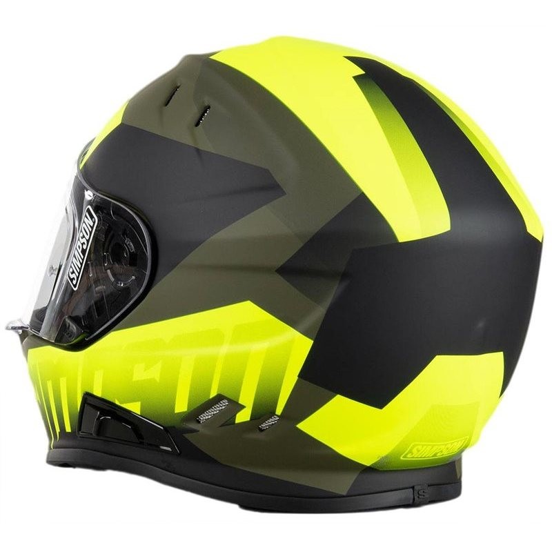 Integral Motorcycle Helmet Simpson Venom Army Black Yellow Fluo Visor