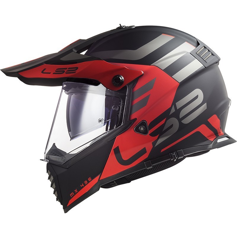 Integral Motorcycle Helmet Touring Ls2 MX436 PIONEER EVO Adventurer Black Red Matt