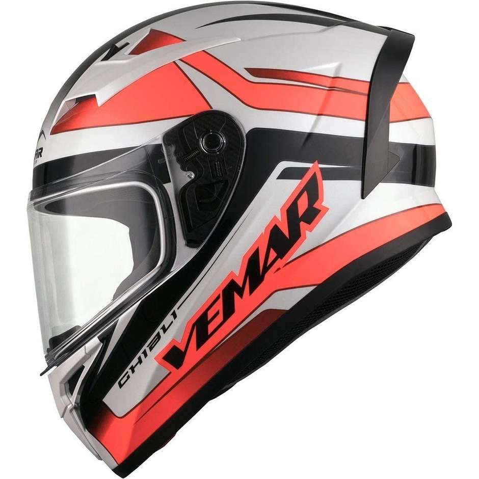 Integral Motorcycle Helmet Vemar VH GHIBLI G024 White Red Fluo Base