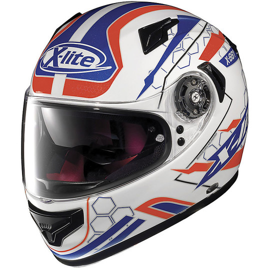 Integral Motorcycle Helmet X-Lite X-661 HoneyComb N-Com 040 Metal White White Red Blue