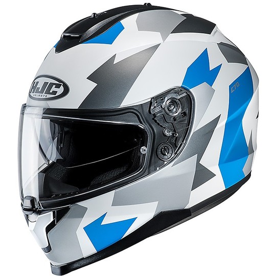 Integral Motorrad Helm HJC C70 Doppel Visier Valon MC2SF Weiß Hellblau