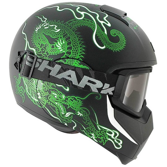 Integral Motorrad Helm Shark Vancore Mit Brillen Ryu Schwarz Matt Grün