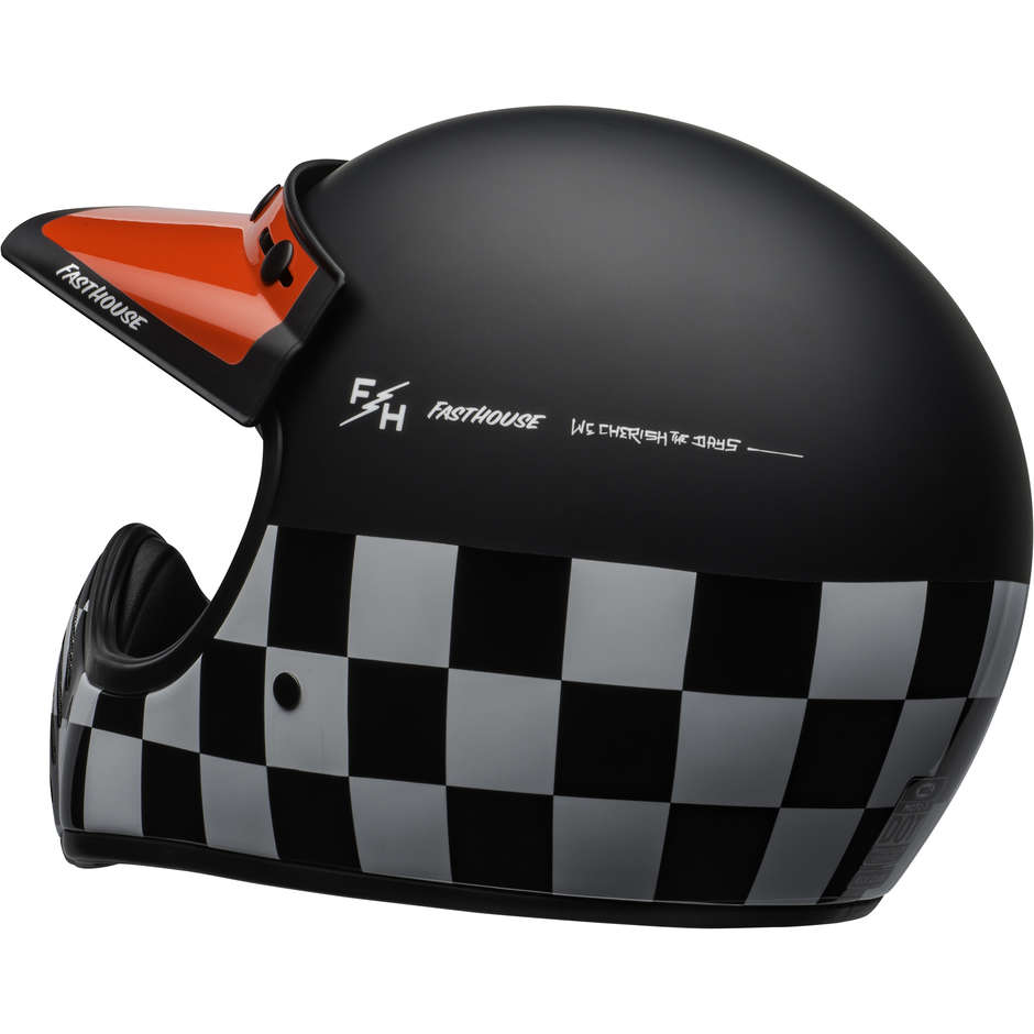 Integral Motorradhelm Bell MOTO-3 FASTHOUSE CHECKERS Schwarz Weiß Rot Matt Glänzend