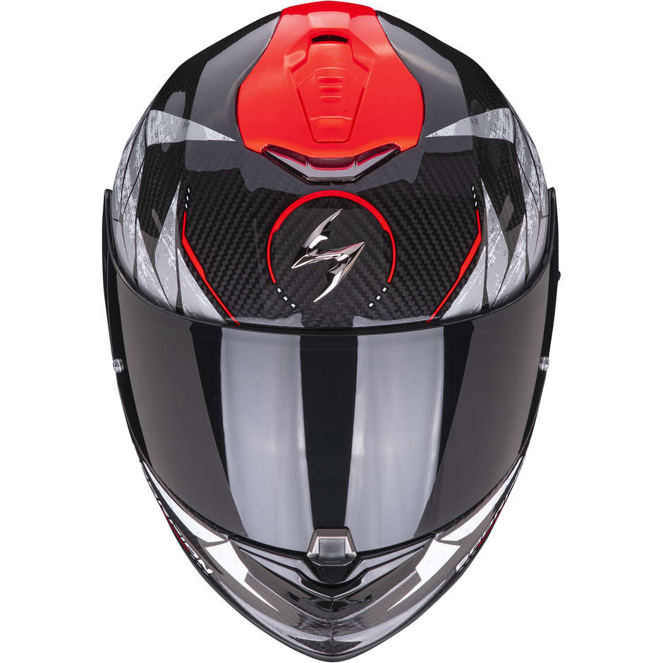 Integral Motorradhelm Scorpion EXO-1400 CARBON AIR ARANEA Schwarz Rot Fluo