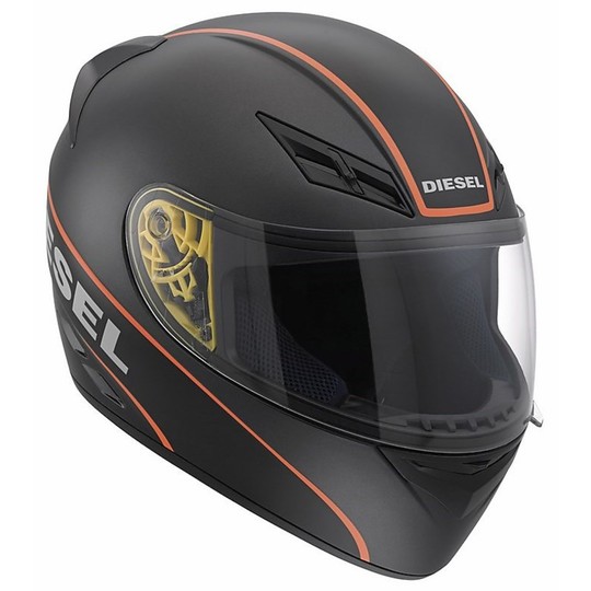 Integral Motorradhelm Voll Jack Diesel Multi-Logo-Schwarz Matt Schwarz Orange