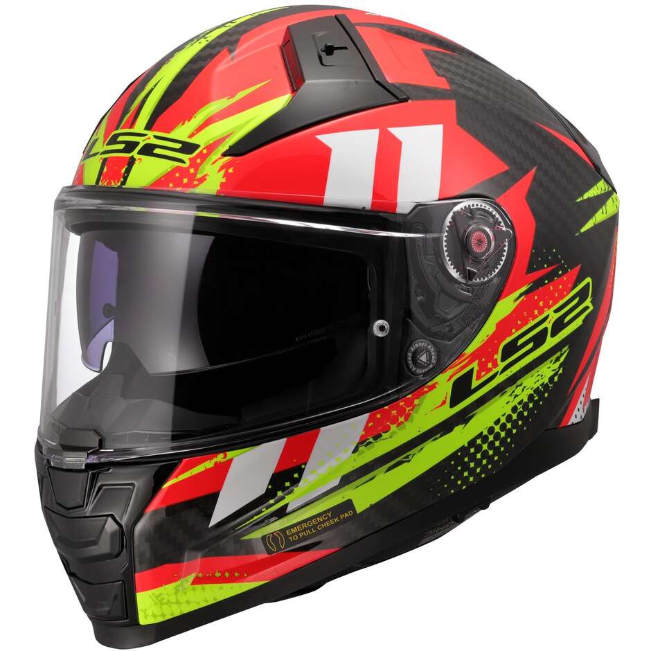 Integraler Carbon-Motorradhelm LS2 FF811 VECTOR II C TANTIC Rot Gelb Fluo