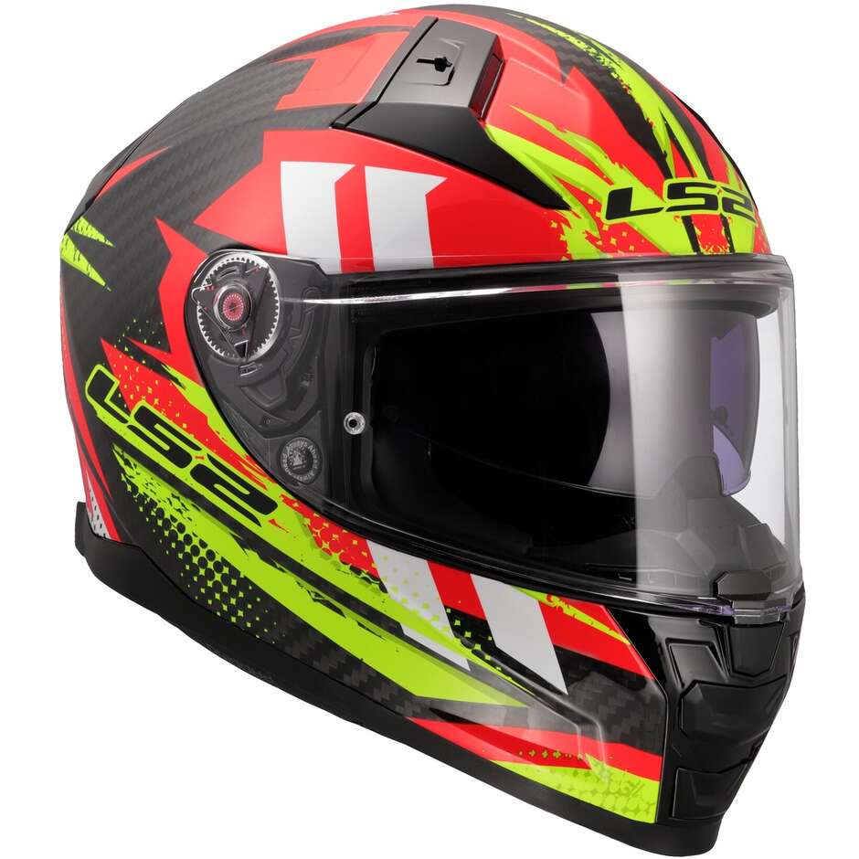 Integraler Carbon-Motorradhelm LS2 FF811 VECTOR II C TANTIC Rot Gelb Fluo