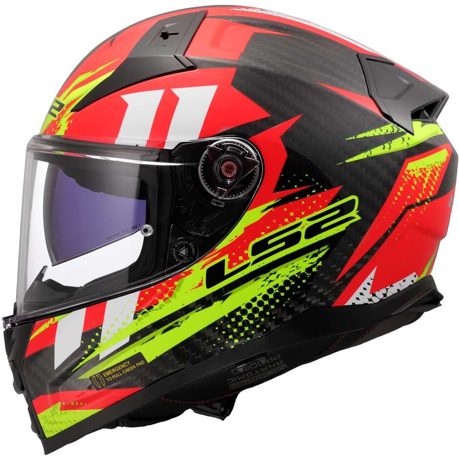 Integraler Carbon-Motorradhelm LS2 FF811 VECTOR II C TANTIC Rot Gelb Fluo