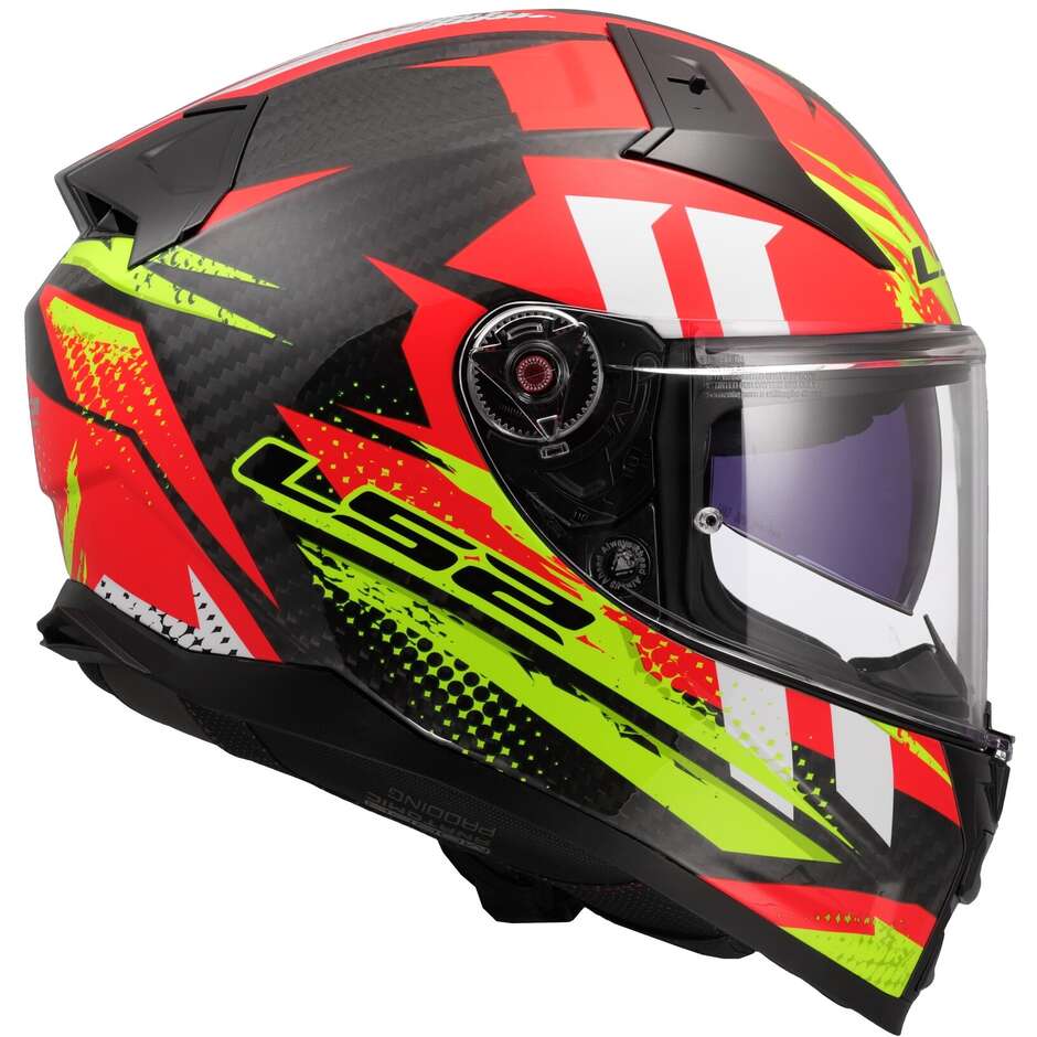 Integraler Carbon-Motorradhelm LS2 FF811 VECTOR II C TANTIC Rot Gelb Fluo