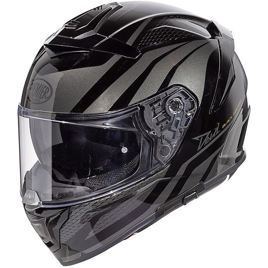 Integraler Motorradhelm aus DEVIL PR9BE Premier Fiber Schwarz, Grau glänzend