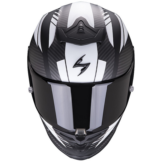 Integraler Motorradhelm aus Fiber Scorpion EXO R1 AIR HALLEY Schwarz Matt Weiß