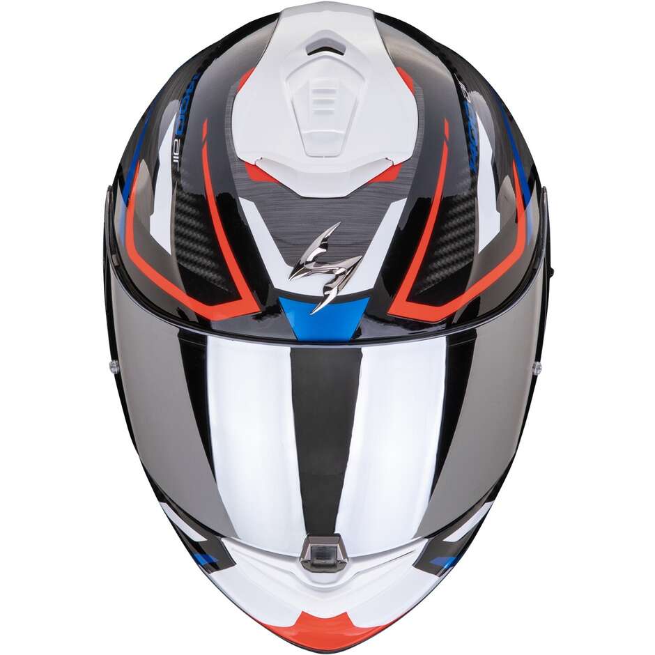 Integraler Motorradhelm aus Scorpion Fiber EXO 1400 EVO 2 AIR ACCORD Schwarz Blau Weiß
