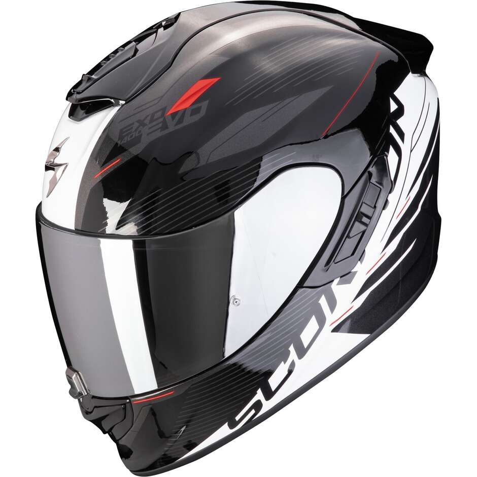 Integraler Motorradhelm aus Scorpion Fiber EXO 1400 EVO 2 AIR LUMA Schwarz Weiß